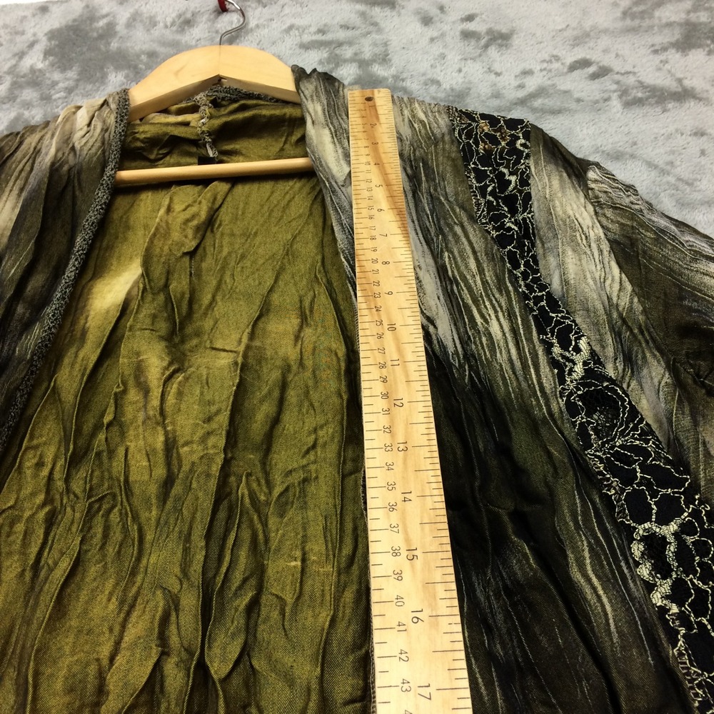 Cativa Womens XL Olive Green Mixed Media Lace Trim Open Front Cardigan Jacket - Picture 6 of 13
